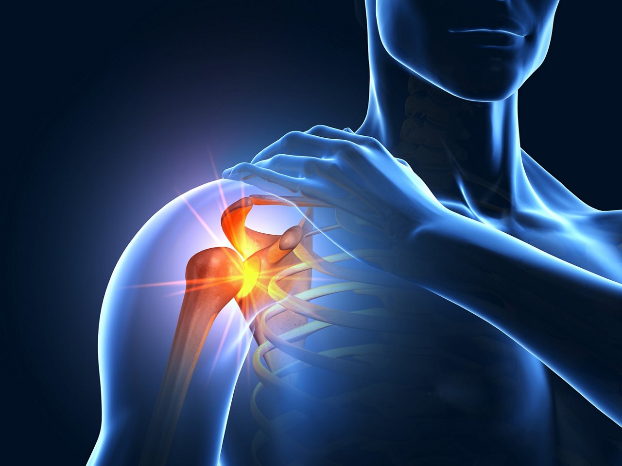 3D illustraion showing painful shoulder joint
