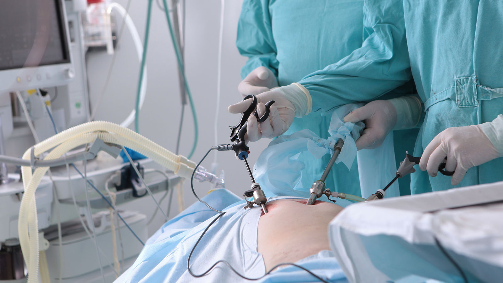 Laporoscopic surgery to remove an inguinal hernia. Modern surgical equipment. Inguinal hernia. Health insurance concept.Life saving. Maintaining health.