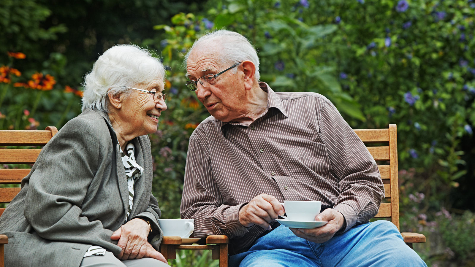 aged couple on the garden bench