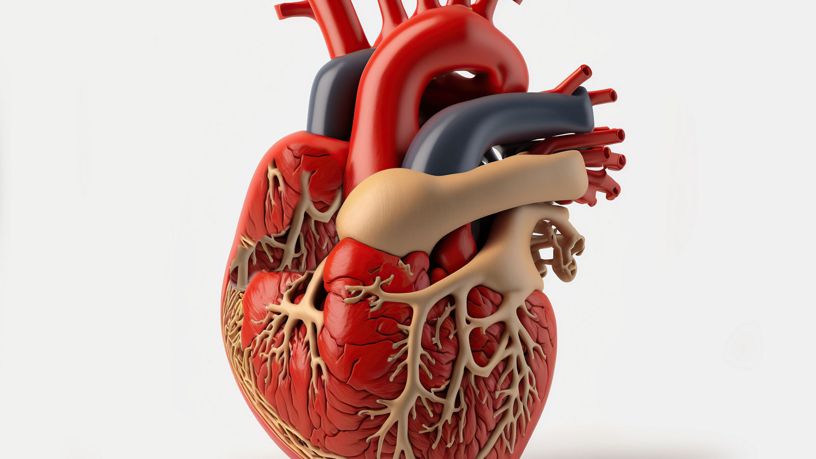 Human heart model on white background. Generative AI illustration.