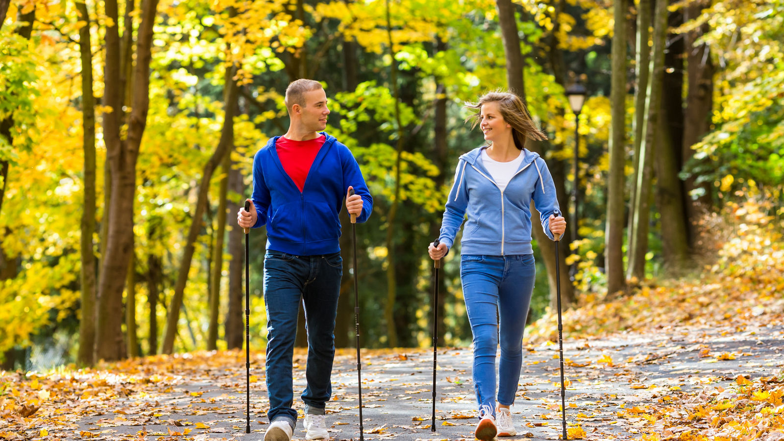 Nordic walking - active people working out outdoor