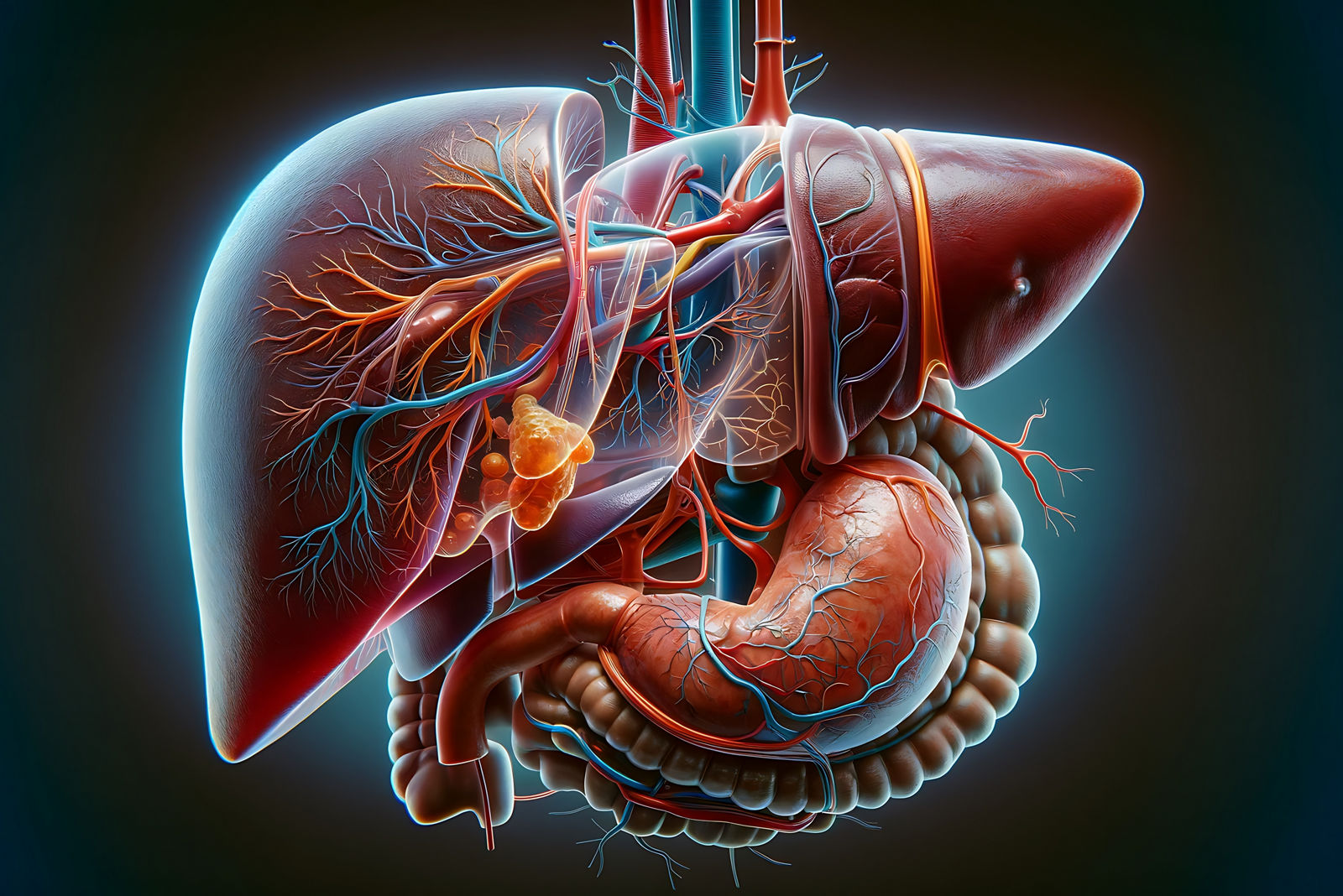 Human digestive system anatomy, 3d visualization liver system for medical and study