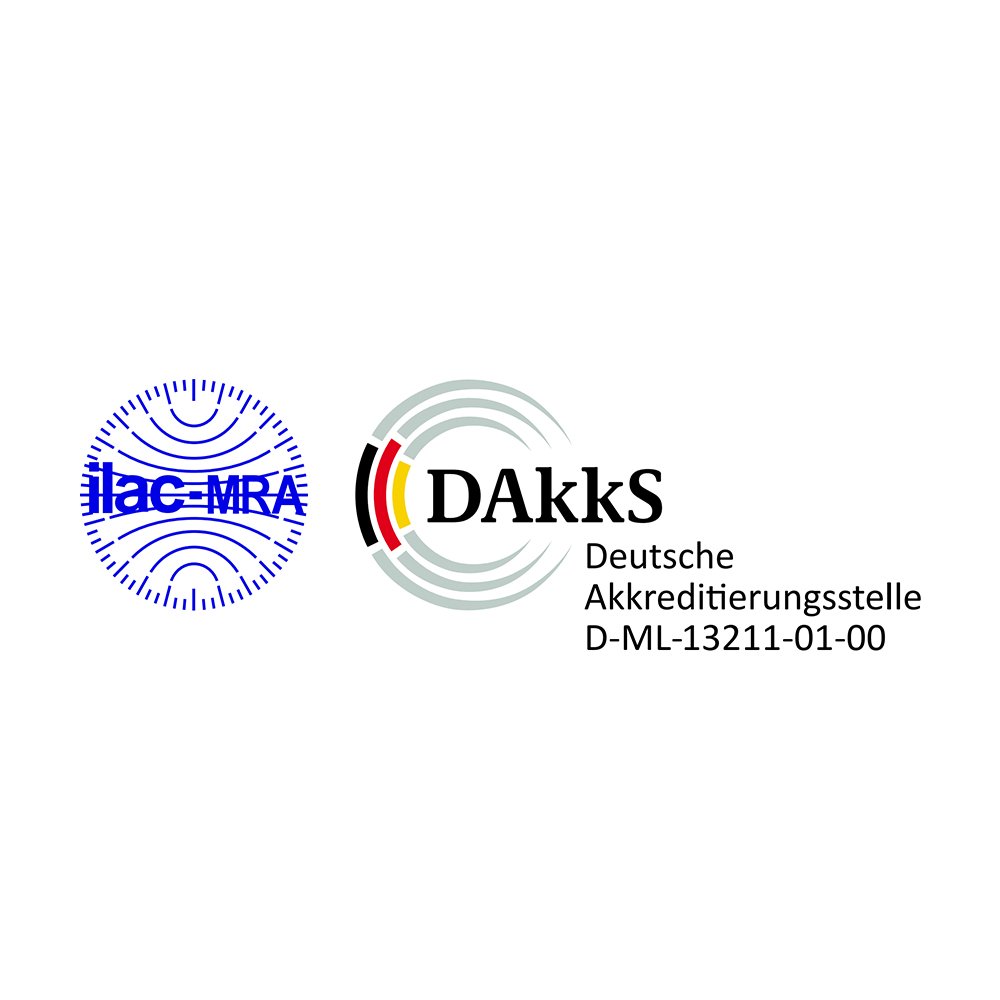 Kombination Logo - ilac -MRA und DAkkS - Deutsche Akkreditierungsstelle D-ML-13211-01-00