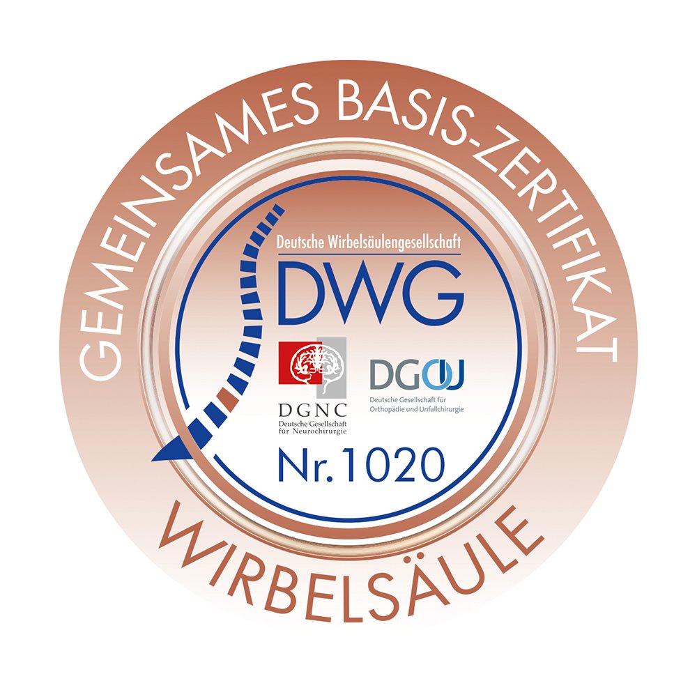 Logo - DWG -Deutsche Wirbelsäulengesellschaft - Gemeinsames Basis Zertifikat Nr. 1020