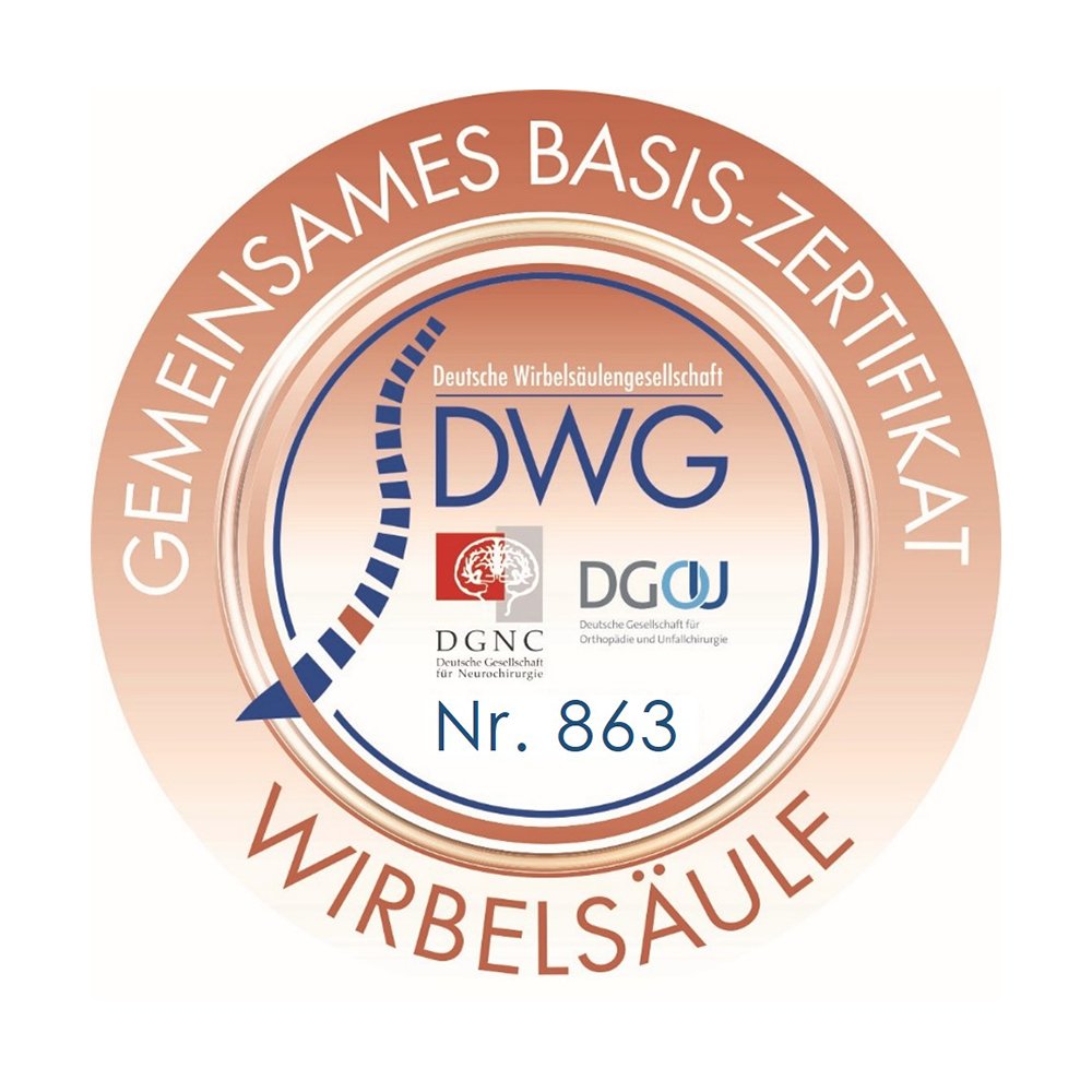 Logo - DWGDWG - Deutsche Wirbelsäulengesellschaft - Gemeinsames Basis-Zertifikat Nr. 863