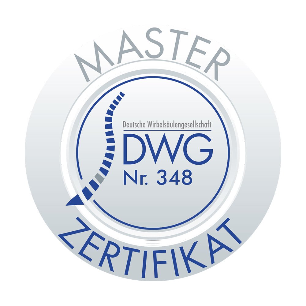 Logo - DWG -Deutsche Wirbelsäulengesellschaft - Master Zertifikat Nr. 348