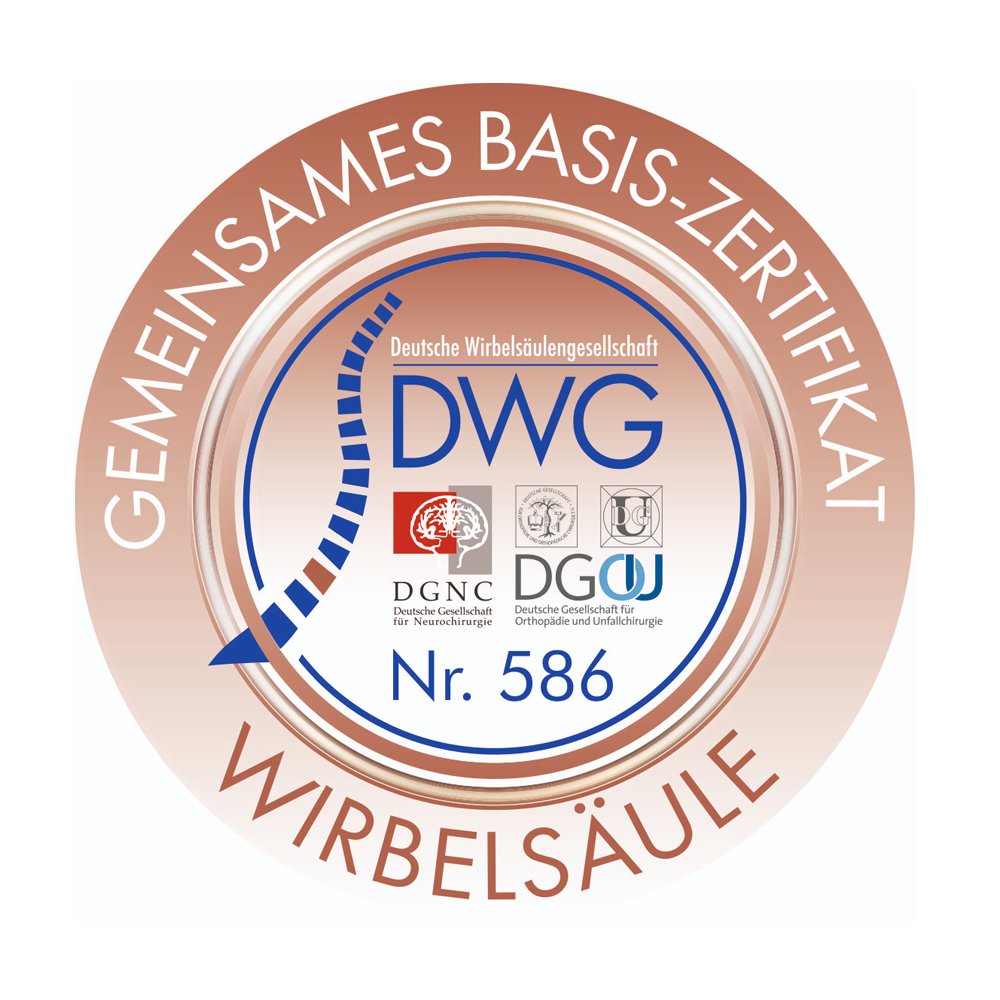Logo - DWG - Deutsche Wirbelsäulengesellschaft - Gemeinsames Basis-Zertifikat Nr. 586