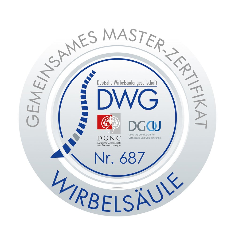 Logo - DWG - Deutsche Wirbelsäulengesellschaft - Wirbelsäule- gemeinsames Master-Zertifikat - Nr. 687