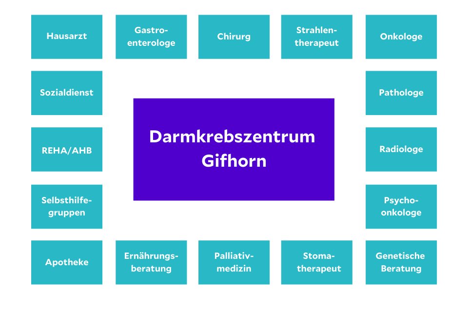 Abteilungen, die im Darmkrebszentrum zusammen arbeiten.