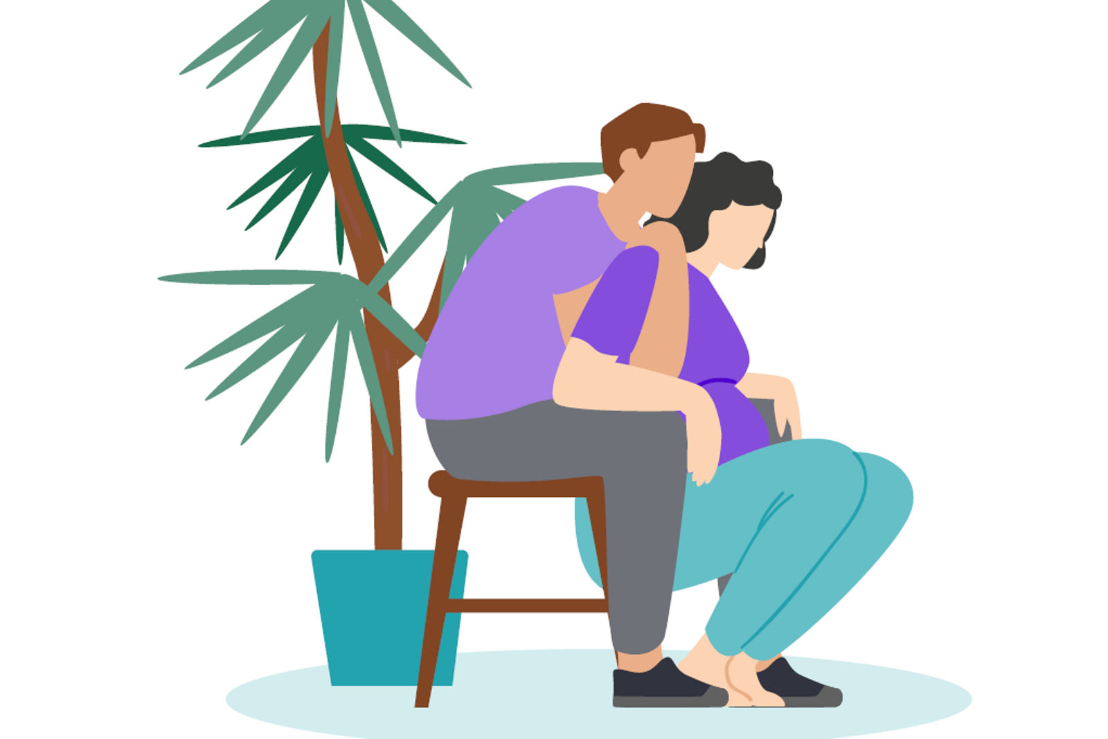 Eine Gebärende hockt auf dem Boden, ihr Partner stützt von hinten ihren Rücken