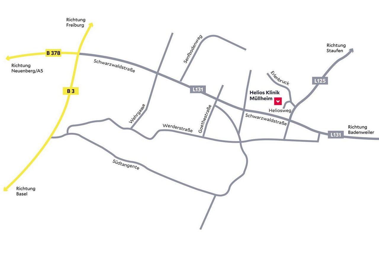Anfahrtsskizze der Helios Klinik Müllheim