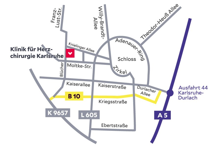 Anfahrtsskizze Helios Klinik für Herzchirurgie Karlsruhe