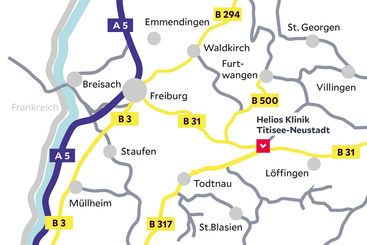 Anfahrtsskizze Helios Klinik Titisee-Neustadt