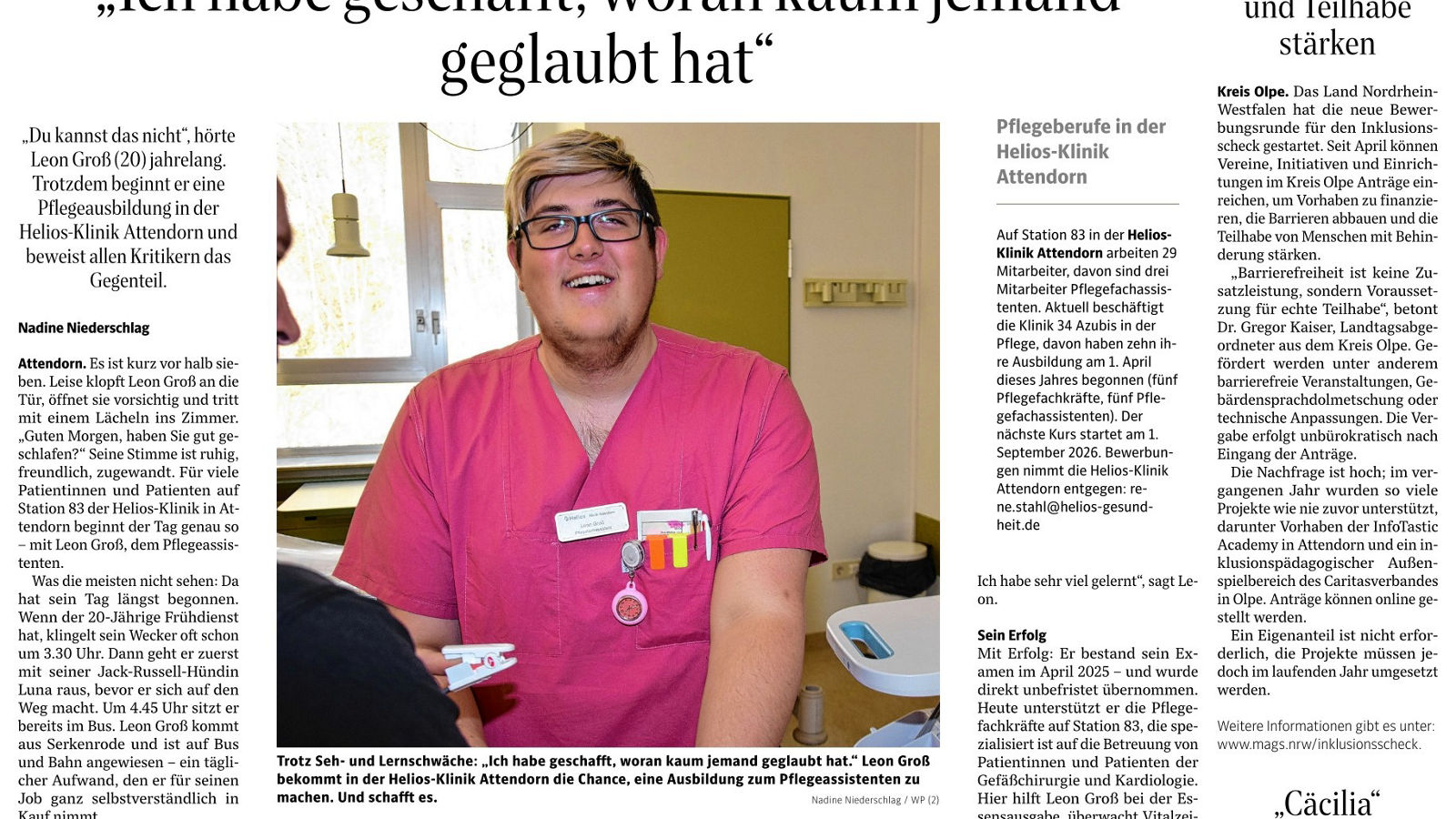 Leon Groß in der Westfalenpost