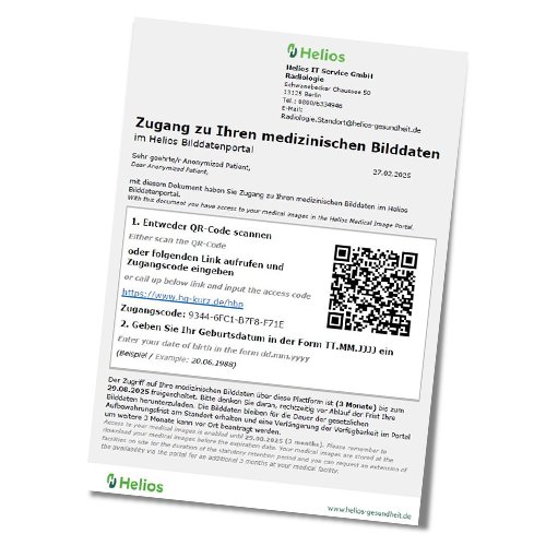 Dokument mit  QR-Code zum Abrufen der medizinischen Bilder
