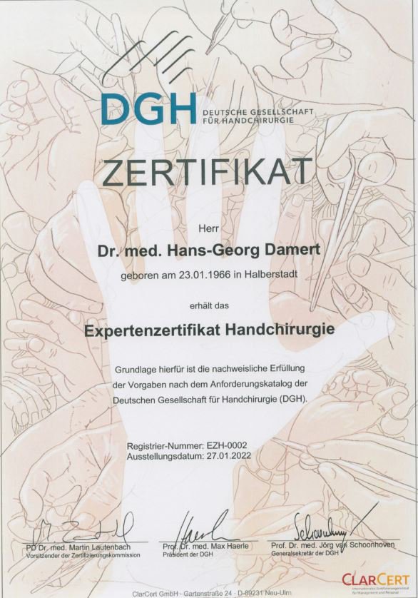 DGH Zertifizierung Experte Handchirurgie