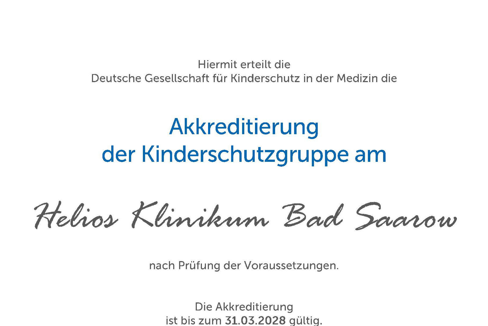 Kinderklinik Kinderschutz Akkreditierung Urkunde