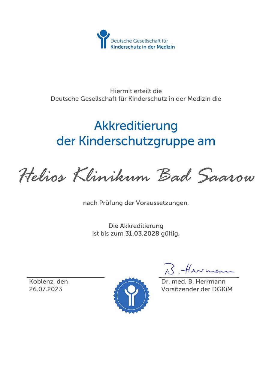 Kinderklinik Kinderschutz Akkreditierung Urkunde