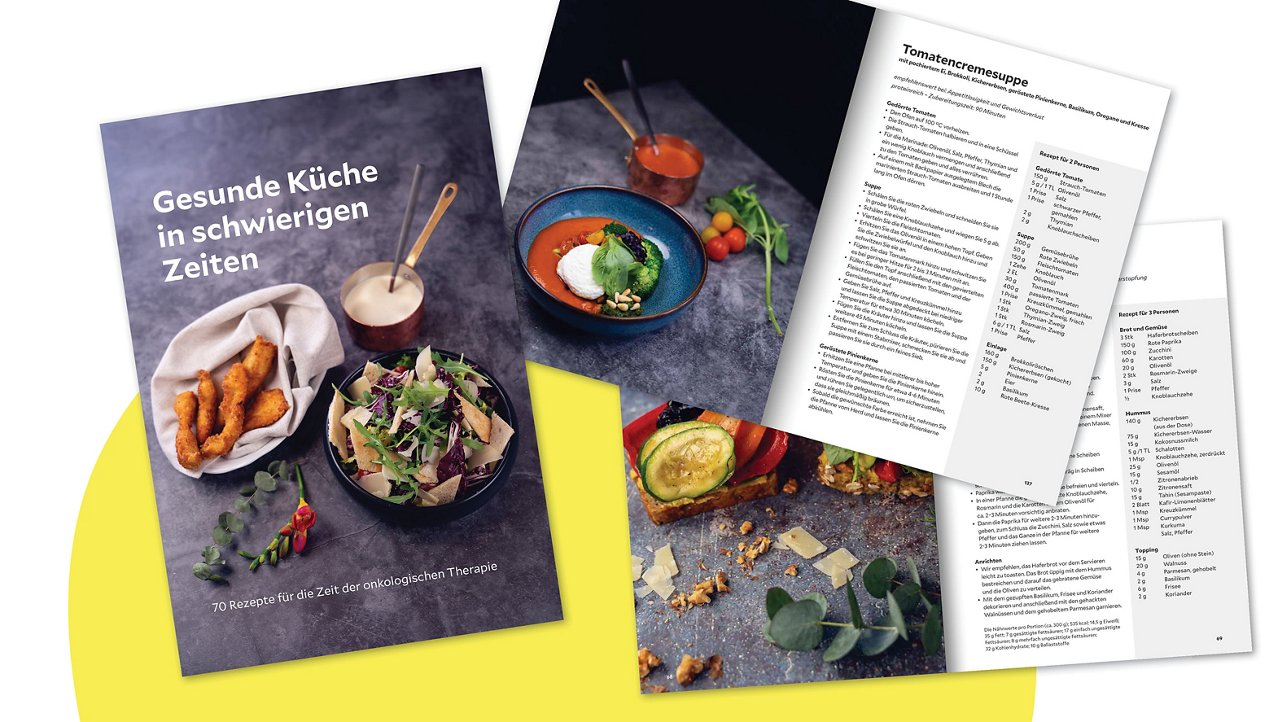 Collage Kochbuch zur Ernährung bei Krebs - Gesunde Küche in schwierigen Zeiten