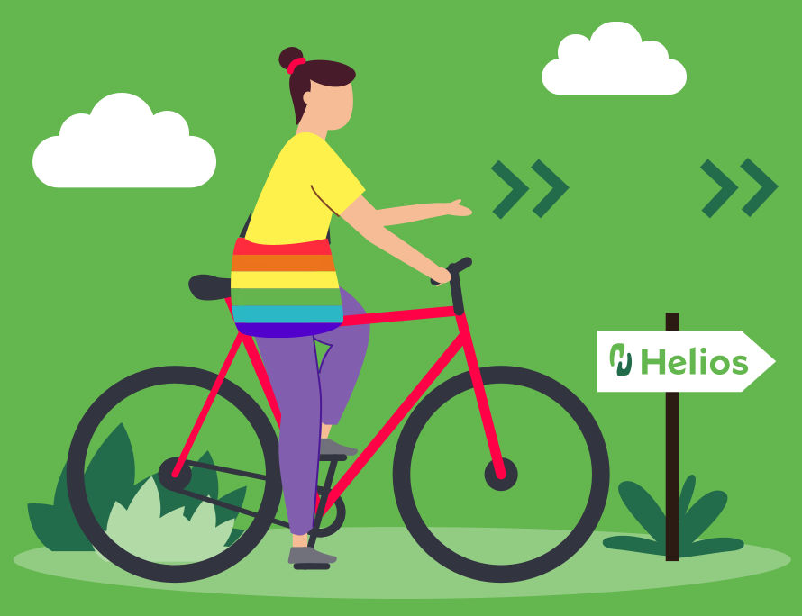 Frau auf dem rotem Fahrrad