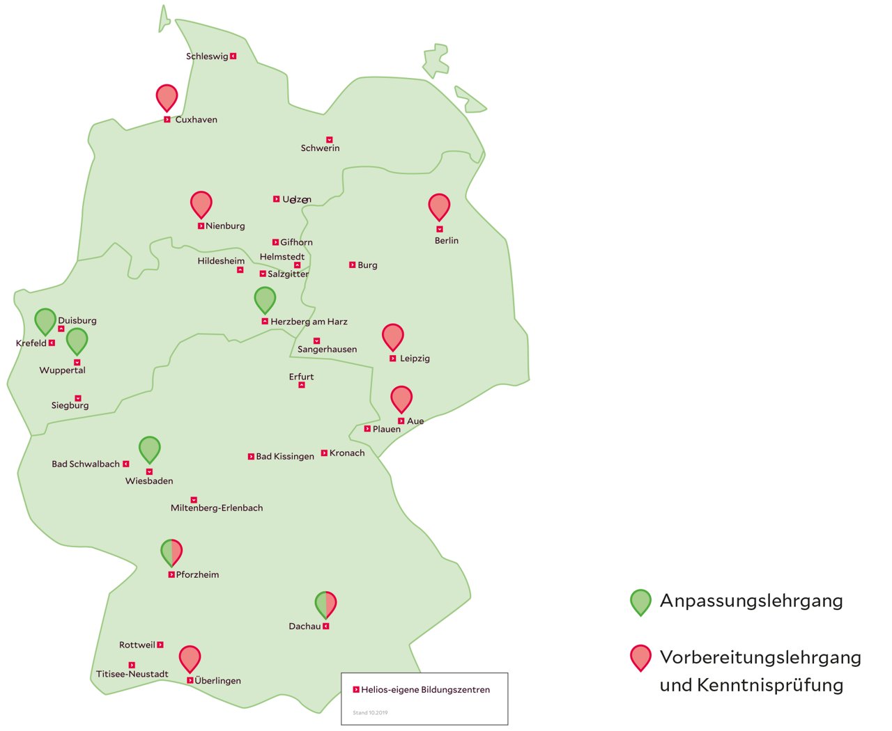 Deutschlandkarte mit Helios Bildungszentren