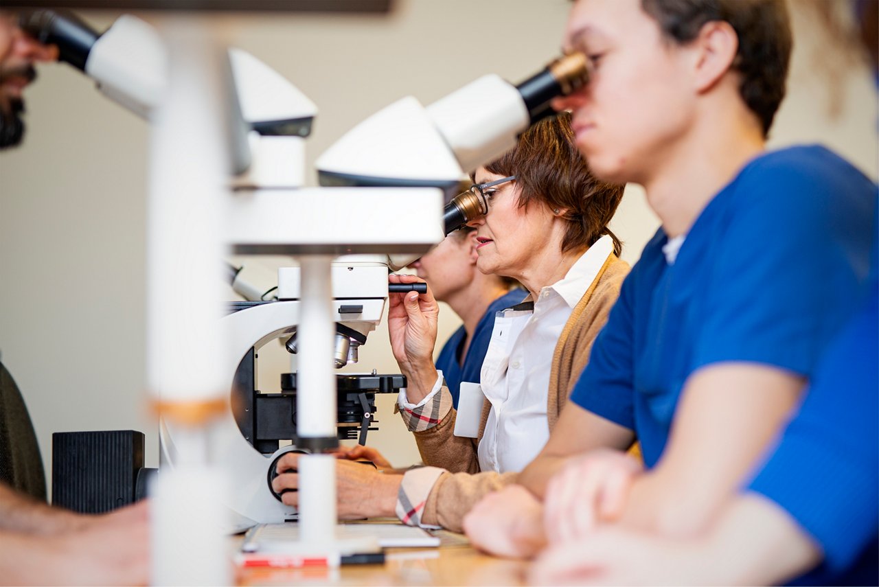Gemeinsame Fallbesprechung am Mikroskop