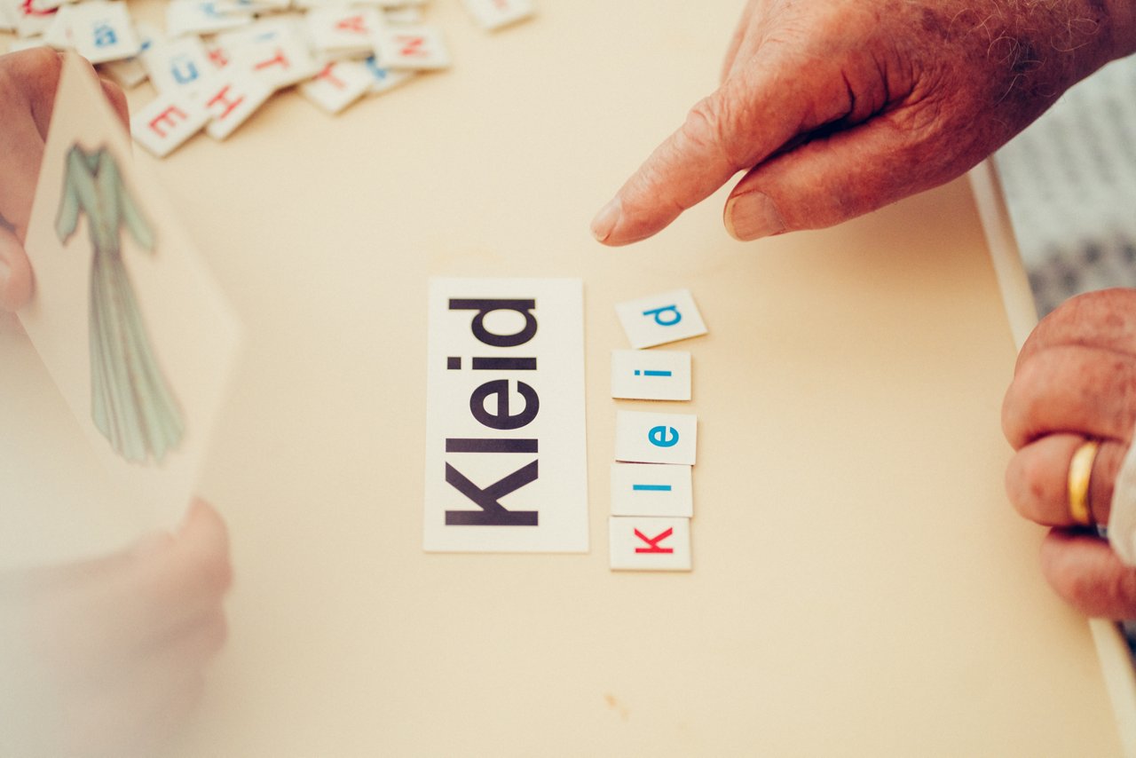 Behandlung in der Logopädie durch Buchstabieren vom dem abgebildeten Kleidungsstück