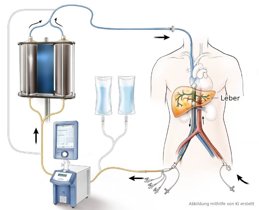 Abbildung wurde mithife von KI erstellt und veranschaulicht die Chemosaturation bei kolorektalen Lebermetastasen.