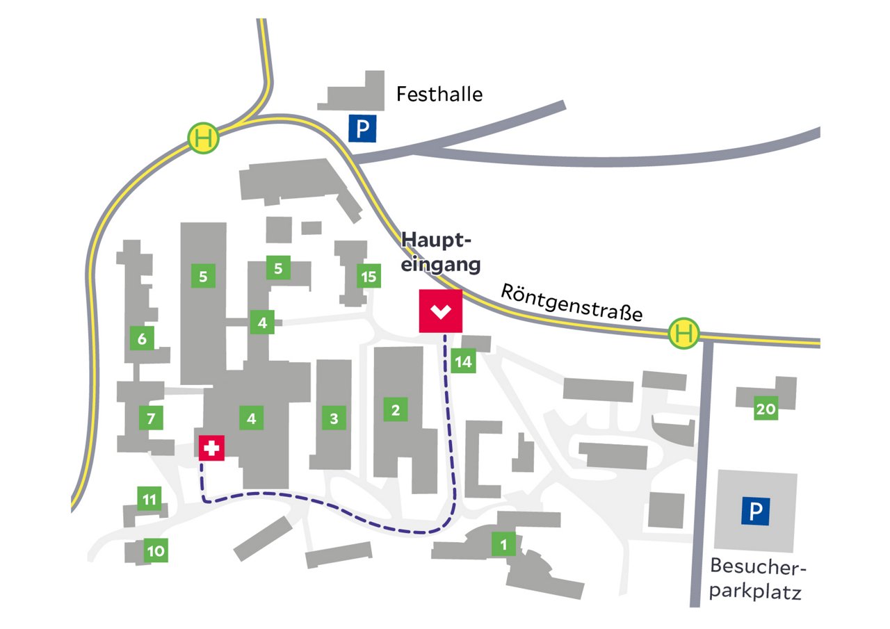 Lageplan mit Anfahrtsskizze zur Notaufnahme