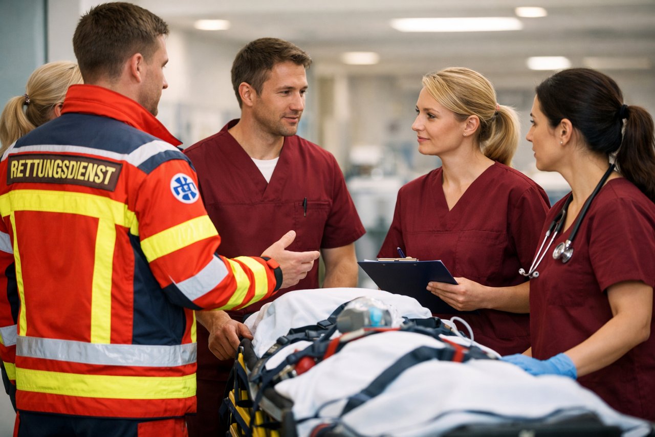 Symbolfoto einer Übergabe in der Notaufnahme von Rettungsdienst und Notfallpflege