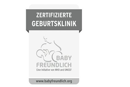 Logoblock mit Zertifizierungen der Initiative Babyfreundlich von WHO und UNICEF