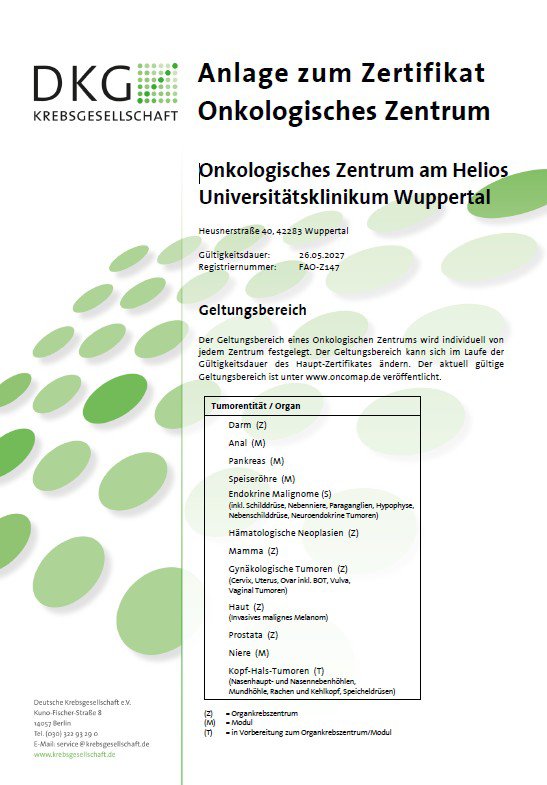 Bild Zertifikat DKG Schwerpunkt Endokrine Malinome