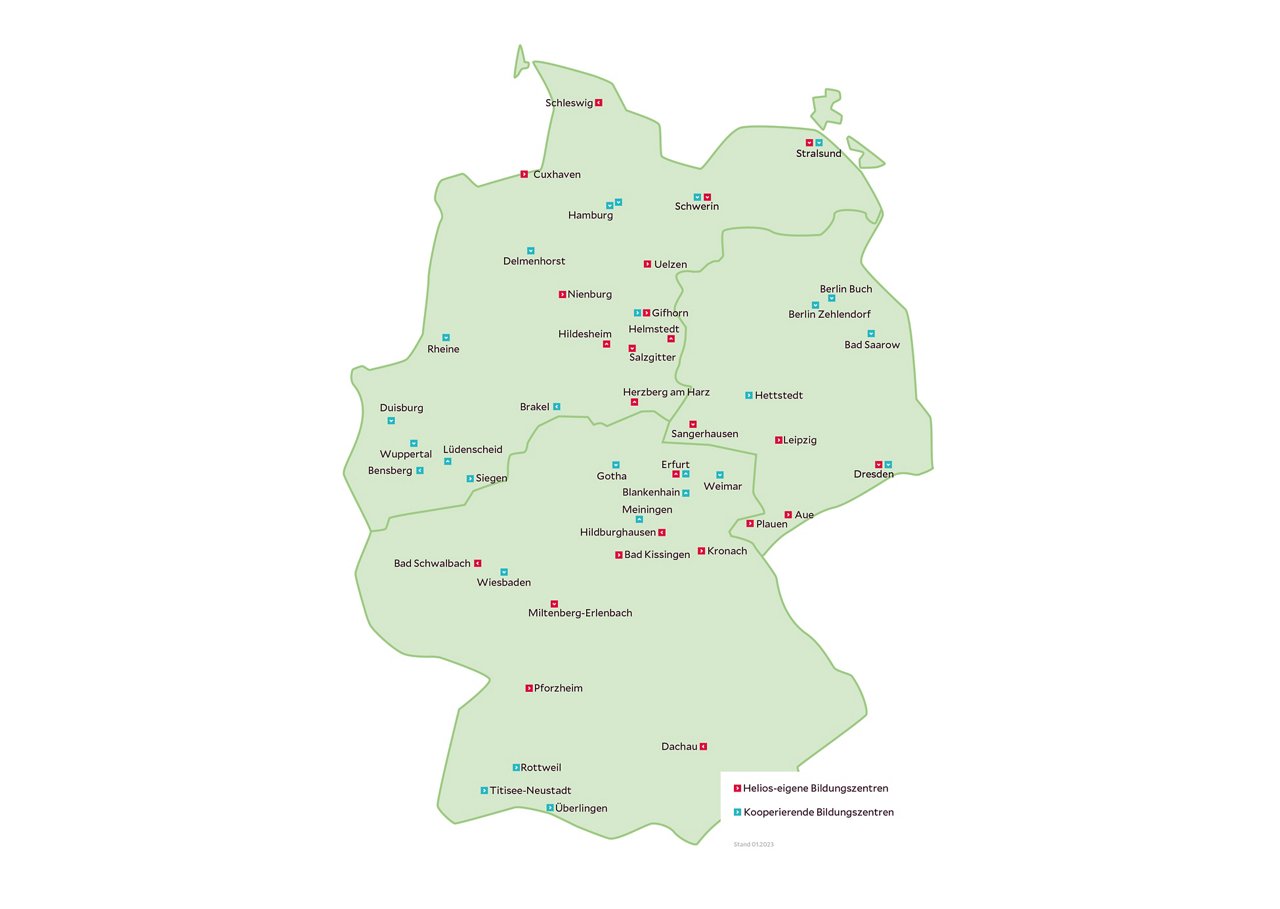 Deutschlandkarte der 35 Helios Bildungszentren