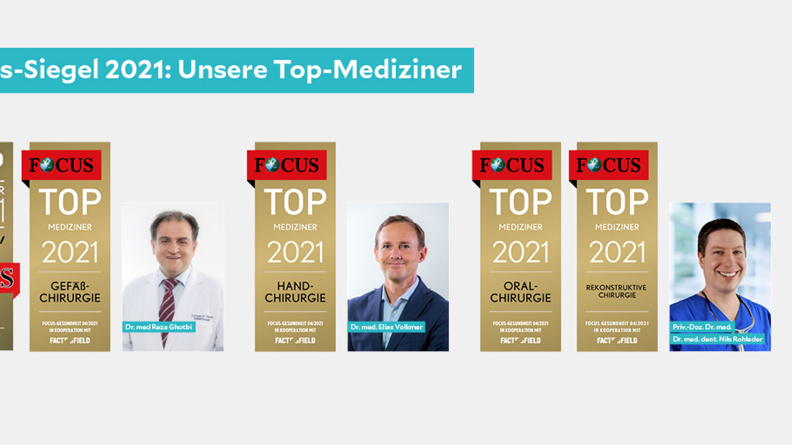 Focus-Siegel 2021: Drei Ärzte der Helios Kliniken München sind Top-Mediziner 