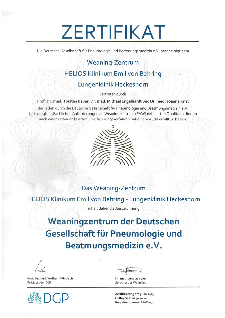 DGP-Zertifizierung Weaning-Zentrum