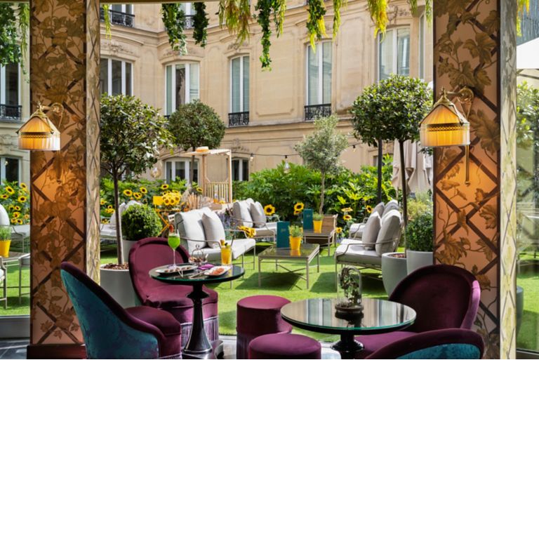 The garden of the Hotel Barriere Le Fouquetes in Paris