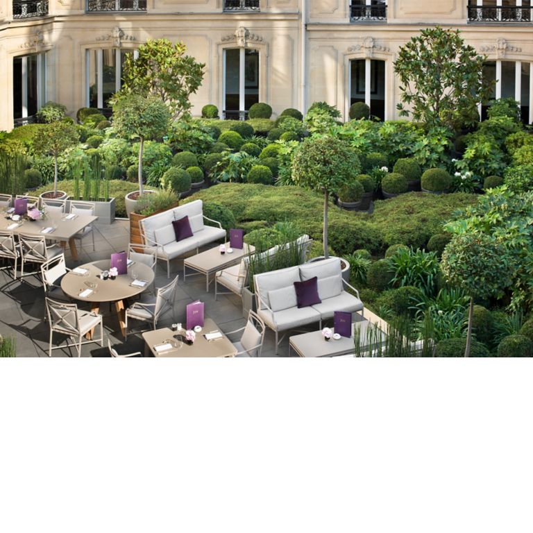 The garden of the Hotel Barriere Le Fouquetes in Paris