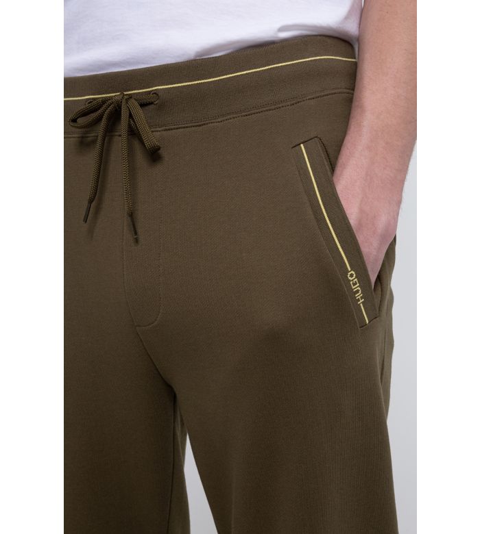 Jogging pants in khaki with yellow details for men by HUGO