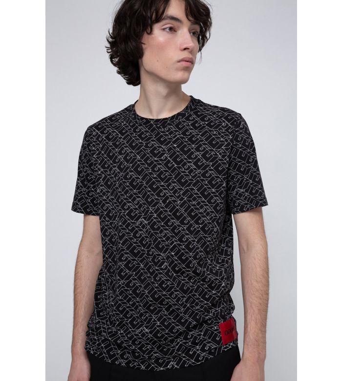 Black t-shirt with brick logo print for men by HUGO