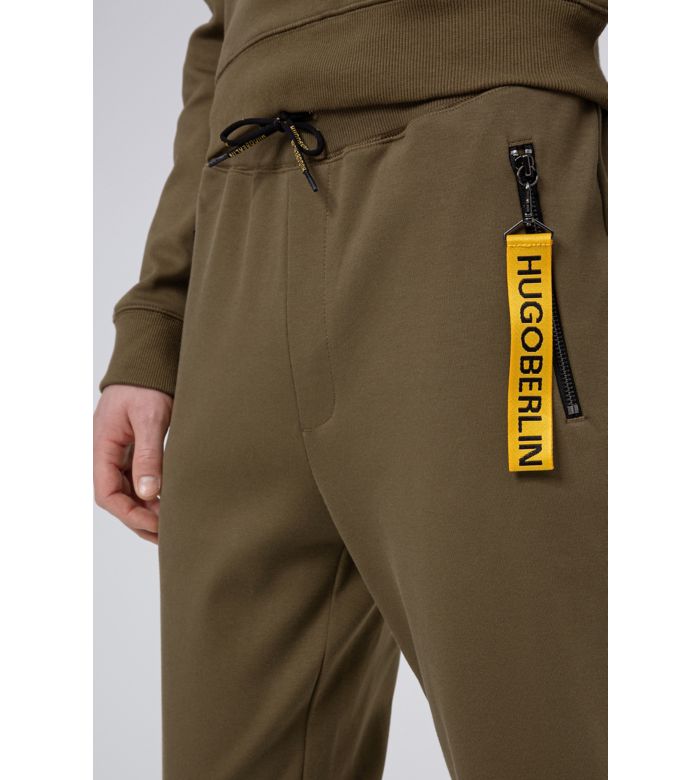 Jersey trousers in khaki green for men by HUGO