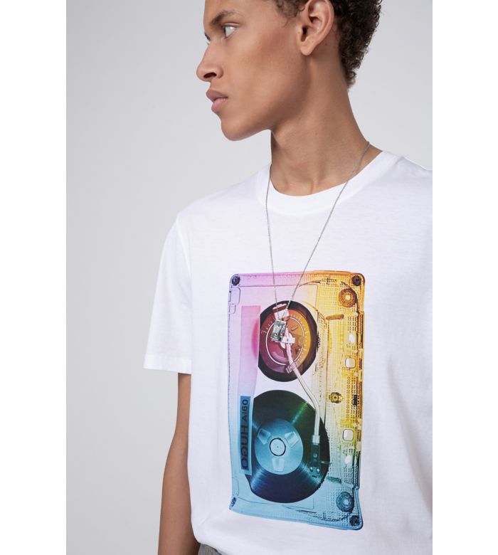 T-shirt with cassette print for men by HUGO