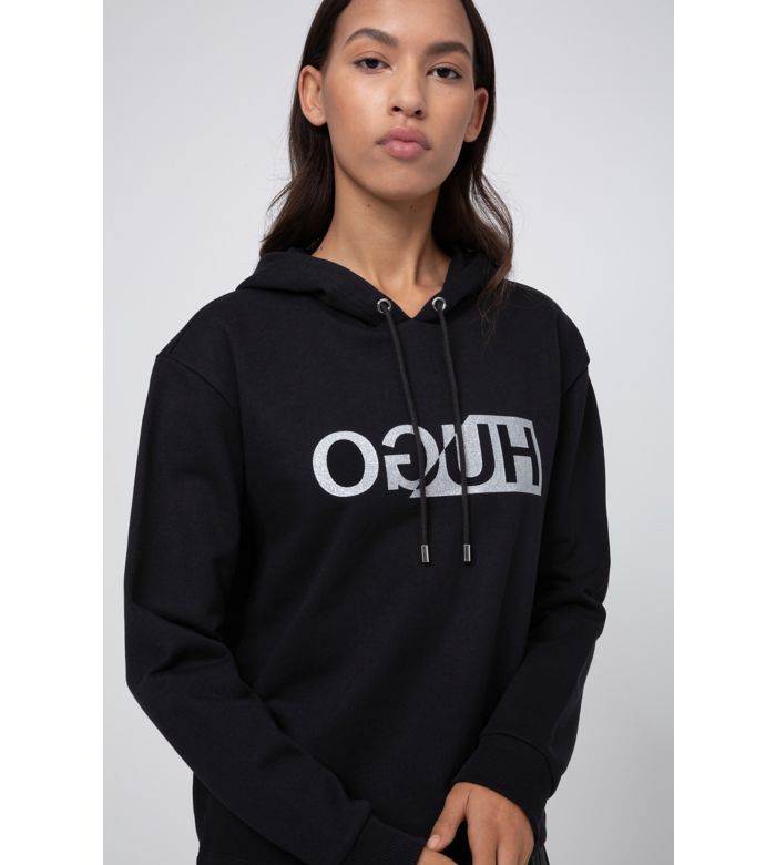 Relaxed-fit sweatshirt in navy with reverse-logo print for women by HUGO