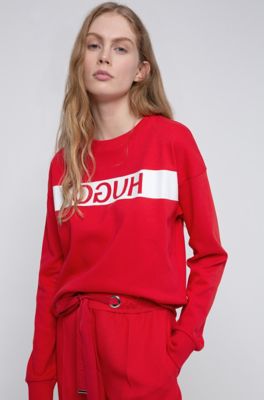 Relaxed-fit sweatshirt in red with reverse-logo for women by HUGO