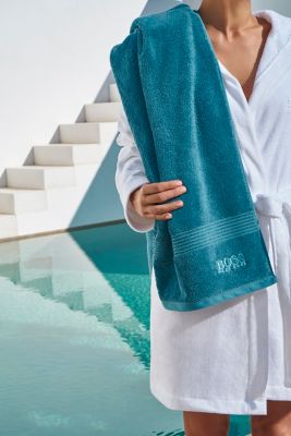 blue and green striped bath towels