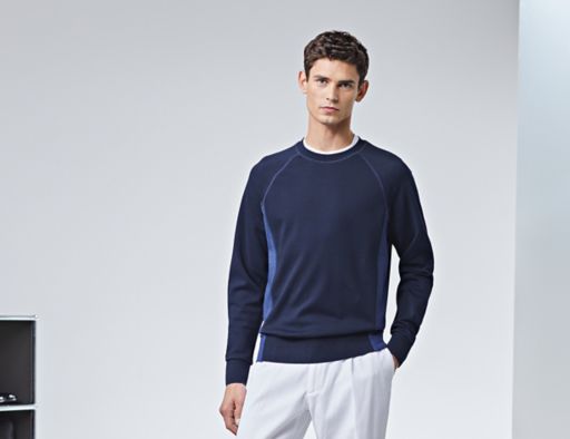 Dark blue cotton sweatshirt with white trousers by BOSS