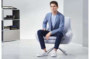 Light blue linen shirt and blue blazer by BOSS