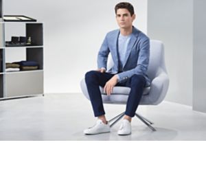 Light blue linen shirt and blue blazer by BOSS