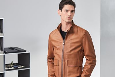 Brown leather jacket by BOSS
