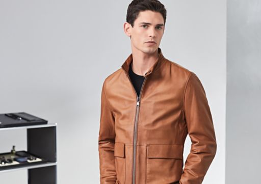 Brown leather jacket by BOSS