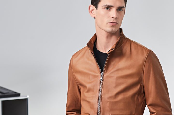 Brown leather jacket by BOSS